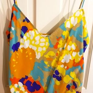 DVF silk multi-colored impressionist print top with spaghetti straps